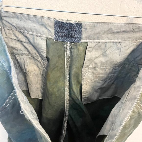 Rough & Tumble Army Green Blue Brown Custom Tie Dye Flat Front Shorts SZ 38 - Picture 7 of 7